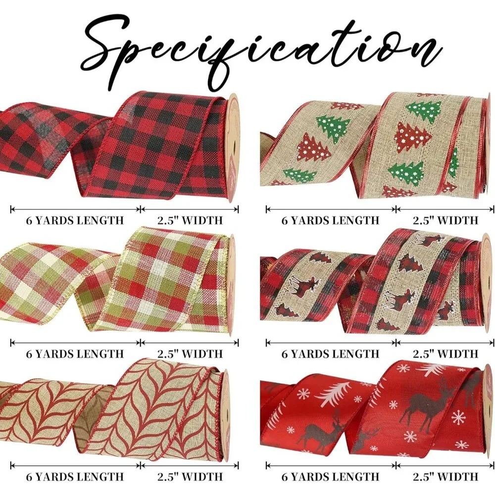 Elegant Wired Ribbon Set – 36 Yards Buffalo Plaid, Perfect for Christmas Decor